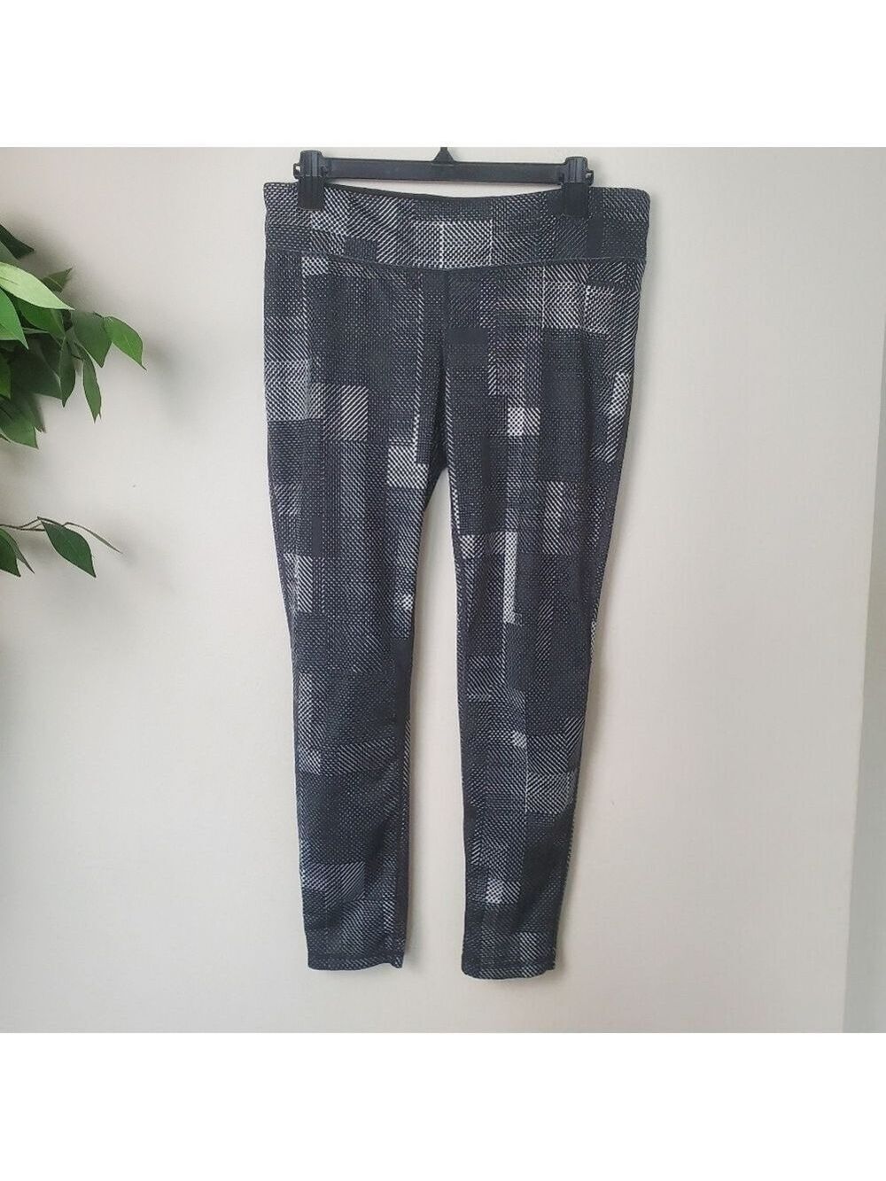 Ideology Leggings Black & Silver Women's Size Largw Stretch Athletic Fit